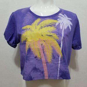 Love Change top Large graphic palm trees glitter embellished burnout cropped